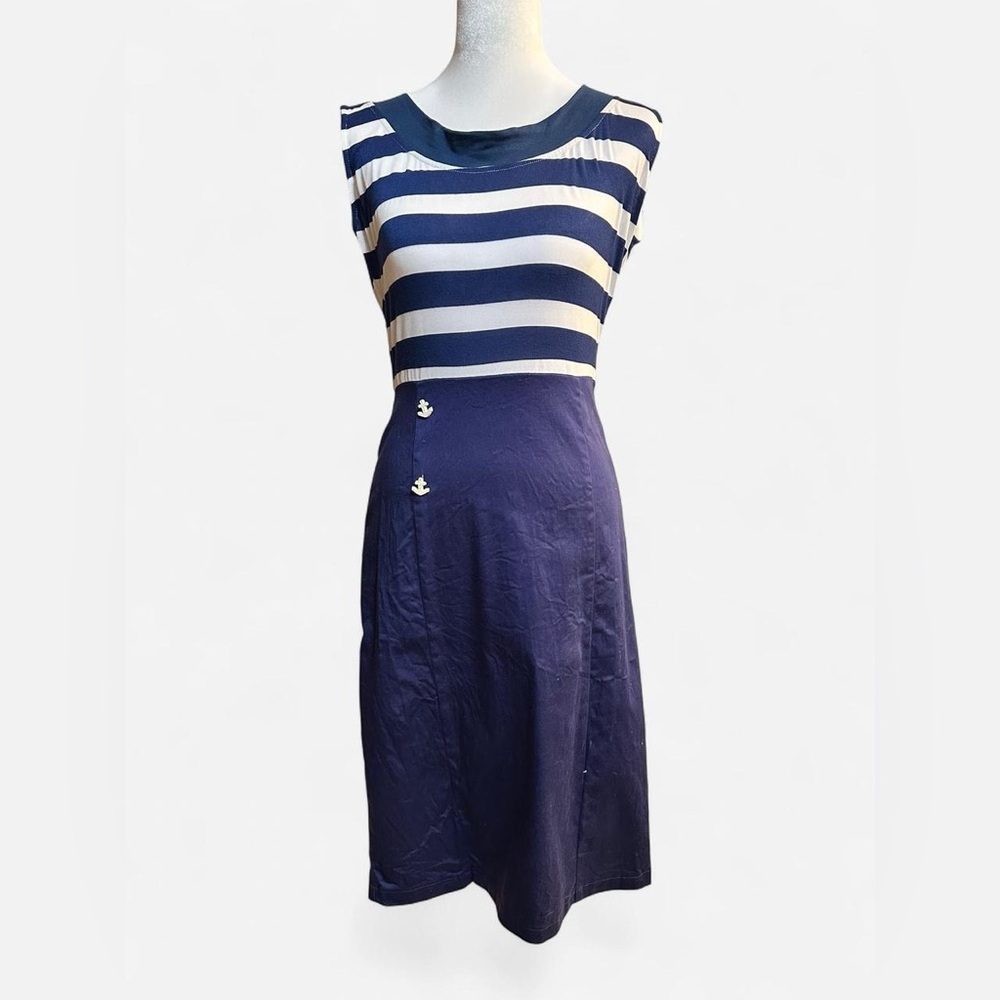 Too Fast Navy and Cream Striped Midi Dress